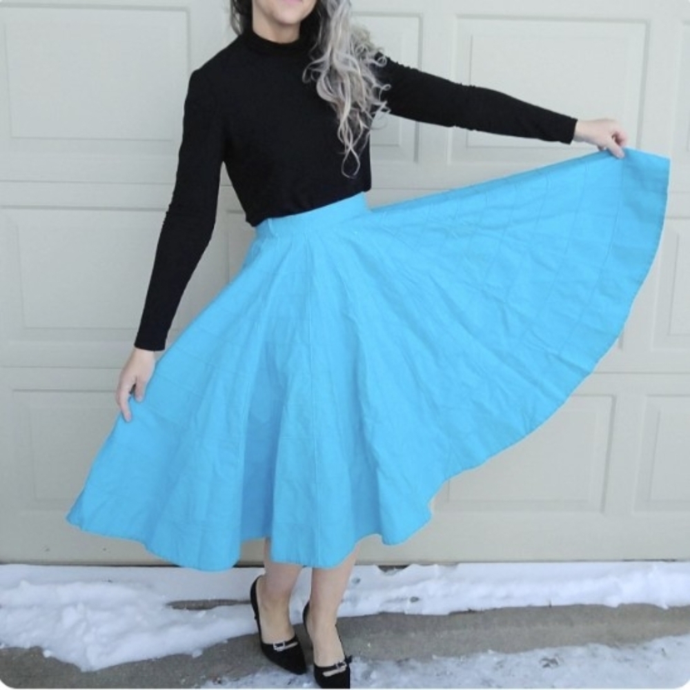 AQUA CIRCLE SKIRT 1950s 50s cotton xs xxs